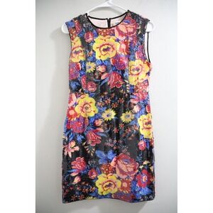 Diane von Furstenberg DVF Sequin Floral Sheath Dress Black Size 2 Sleeveless